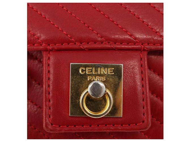 Céline Borsa a Spalla con Catena CELINE in Pelle 2way Rosso Oro Auth BA13005 D'oro - vista 19