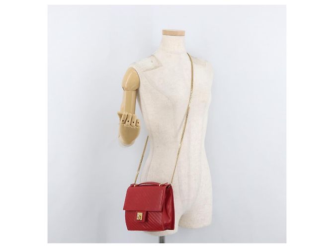 Céline Borsa a Spalla con Catena CELINE in Pelle 2way Rosso Oro Auth BA13005 D'oro - vista 26