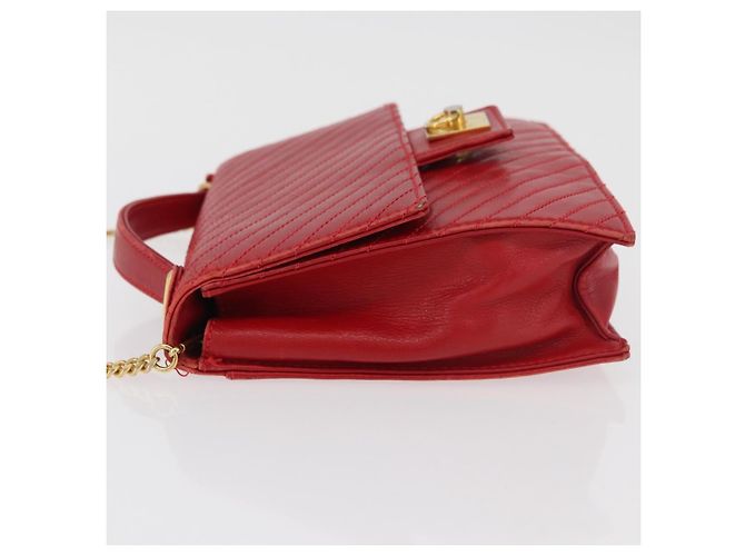 Céline Borsa a Spalla con Catena CELINE in Pelle 2way Rosso Oro Auth BA13005 D'oro - vista 4