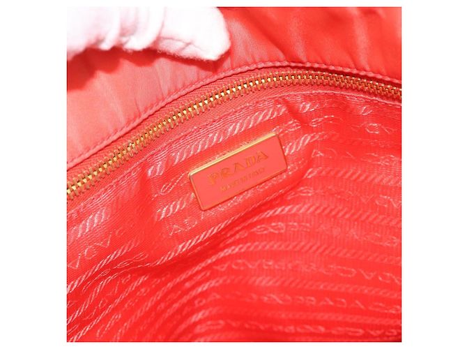 Borsa Tote PRADA Nylon Arancione Oro Auth 181129 D'oro - vista 10