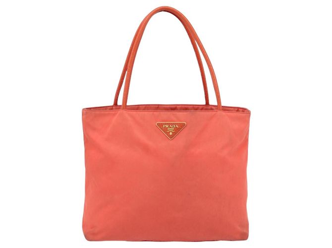 Borsa Tote PRADA Nylon Arancione Oro Auth 181129 D'oro - vista 13