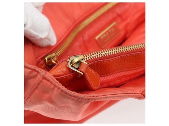 Borsa Tote PRADA Nylon Arancione Oro Auth 181129 D'oro - vista 22