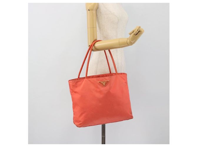 Borsa Tote PRADA Nylon Arancione Oro Auth 181129 D'oro - vista 25