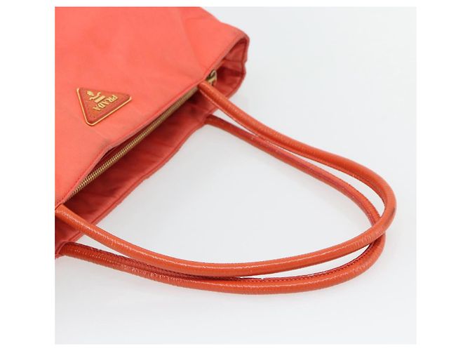 Borsa Tote PRADA Nylon Arancione Oro Auth 181129 D'oro - vista 7