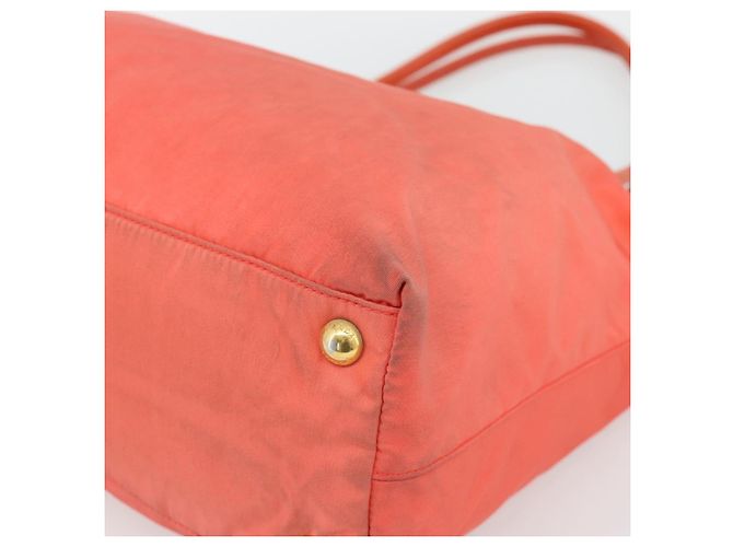 Borsa Tote PRADA Nylon Arancione Oro Auth 181129 D'oro - vista 9