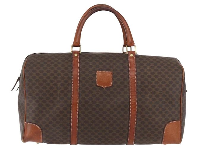 Céline Borsa Boston CELINE in tela Macadam PVC Pelle Marrone Oro Auth 180637 D'oro - vista 13