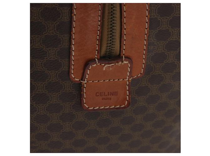 Céline Borsa Boston CELINE in tela Macadam PVC Pelle Marrone Oro Auth 180637 D'oro - vista 19