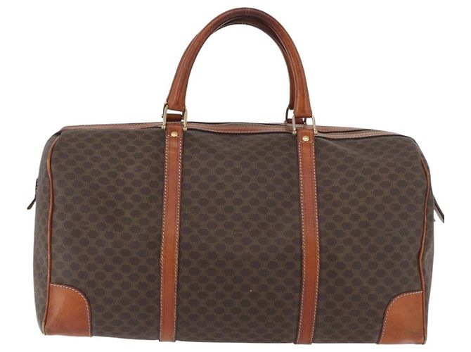 Céline Borsa Boston CELINE in tela Macadam PVC Pelle Marrone Oro Auth 180637 D'oro - vista 2