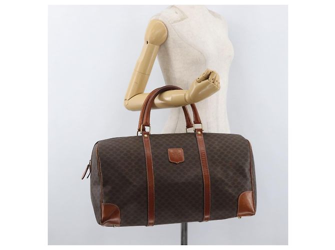 Céline Borsa Boston CELINE in tela Macadam PVC Pelle Marrone Oro Auth 180637 D'oro - vista 24