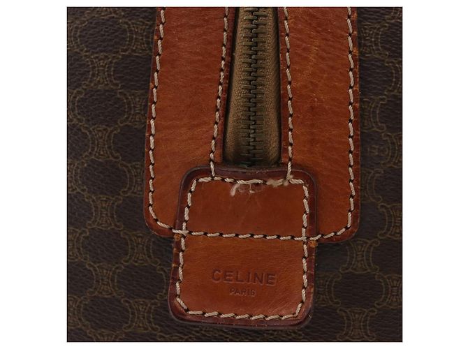 Céline Borsa Boston CELINE in tela Macadam PVC Pelle Marrone Oro Auth 180637 D'oro - vista 4