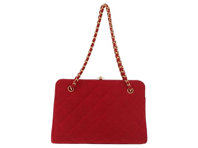 CHANEL Matelasse Chain Shoulder Bag Cotton Red Gold CC Auth 179799 Rosso D'oro - vista 13