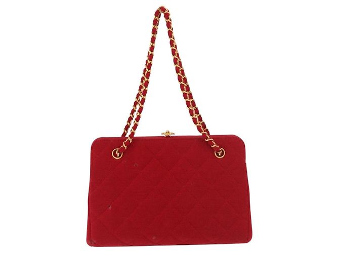 CHANEL Matelasse Chain Shoulder Bag Cotton Red Gold CC Auth 179799 Rosso D'oro - vista 2