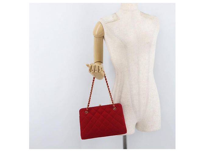 CHANEL Matelasse Chain Shoulder Bag Cotton Red Gold CC Auth 179799 Rosso D'oro - vista 26