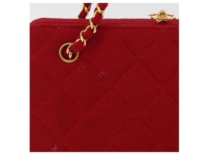 CHANEL Matelasse Chain Shoulder Bag Cotton Red Gold CC Auth 179799 Rosso D'oro - vista 3