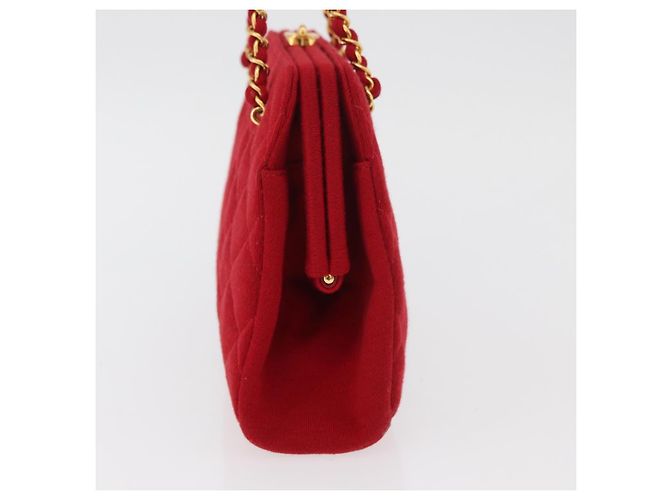 CHANEL Matelasse Chain Shoulder Bag Cotton Red Gold CC Auth 179799 Rosso D'oro - vista 4