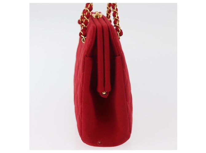 CHANEL Matelasse Chain Shoulder Bag Cotton Red Gold CC Auth 179799 Rosso D'oro - vista 5