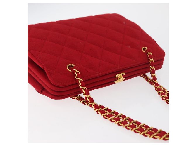 CHANEL Matelasse Chain Shoulder Bag Cotton Red Gold CC Auth 179799 Rosso D'oro - vista 8
