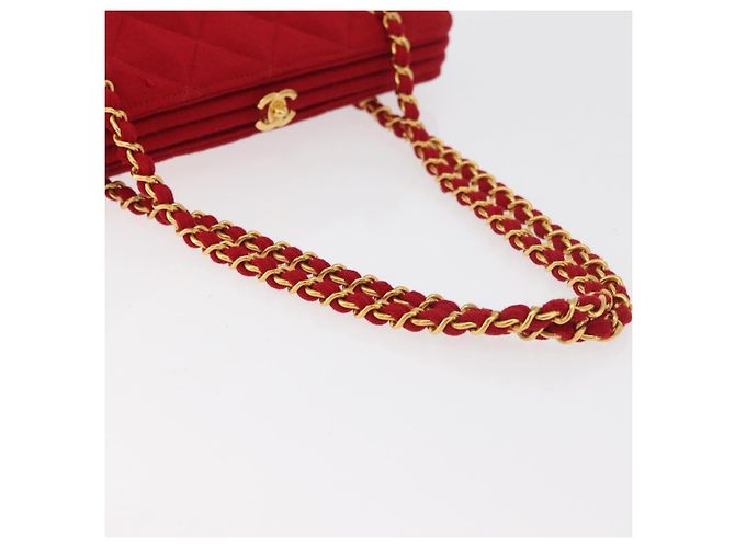 CHANEL Matelasse Chain Shoulder Bag Cotton Red Gold CC Auth 179799 Rosso D'oro - vista 9