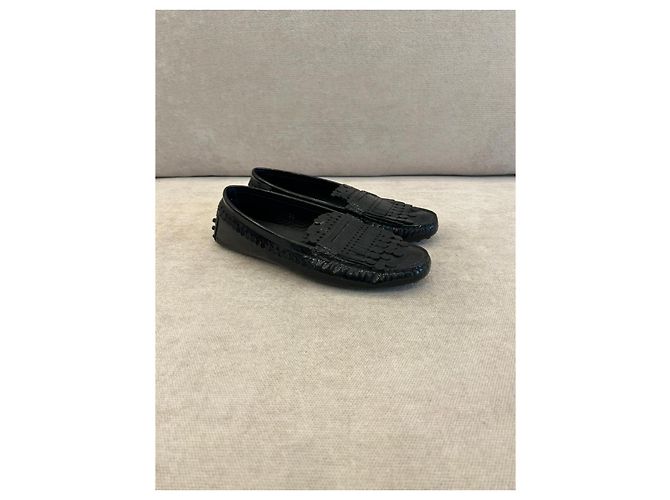 Tod's Gommino Mocassini in pelle vernice nera con frange Nero - vista 5