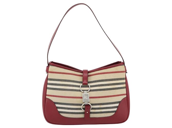 Borsa a Spalla BURBERRY Blue Label in Tela Beige Argento Auth 181126 - vista 13