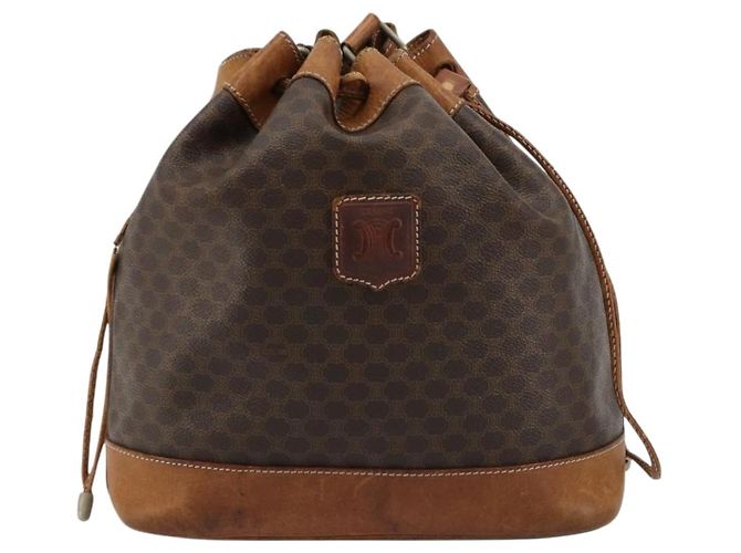 Céline Borsa a tracolla CELINE Macadam Canvas PVC Pelle Marrone Oro Auth 180643 D'oro - vista 13