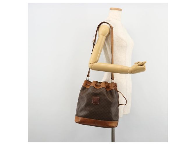 Céline Borsa a tracolla CELINE Macadam Canvas PVC Pelle Marrone Oro Auth 180643 D'oro - vista 22