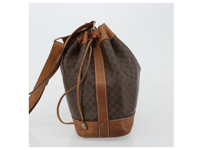Céline Borsa a tracolla CELINE Macadam Canvas PVC Pelle Marrone Oro Auth 180643 D'oro - vista 3