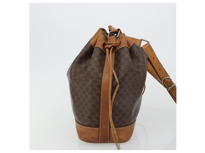 Céline Borsa a tracolla CELINE Macadam Canvas PVC Pelle Marrone Oro Auth 180643 D'oro - vista 4