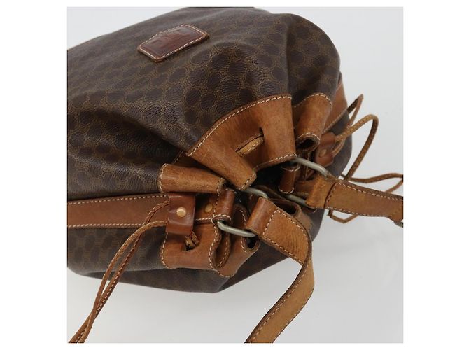 Céline Borsa a tracolla CELINE Macadam Canvas PVC Pelle Marrone Oro Auth 180643 D'oro - vista 6