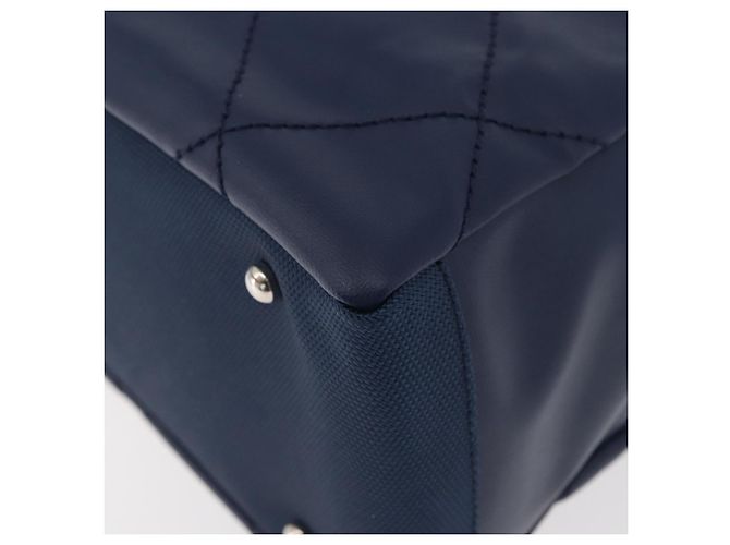 CHANEL Paris Biarritz MM Tote Bag beschichtetes Canvas Navy Silver CC Auth 181519SAV Silber Marineblau - Ansicht 15