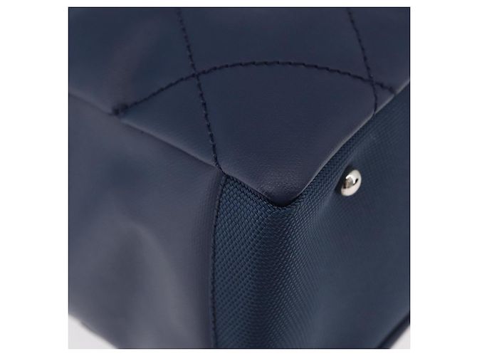 CHANEL Paris Biarritz MM Tote Bag beschichtetes Canvas Navy Silver CC Auth 181519SAV Silber Marineblau - Ansicht 16