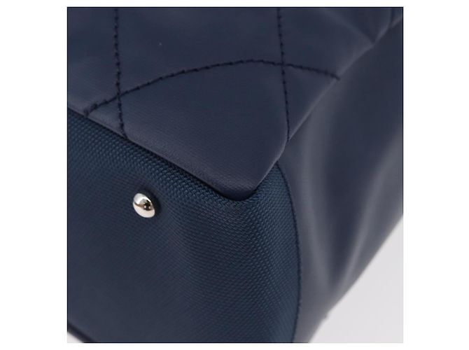 CHANEL Paris Biarritz MM Tote Bag beschichtetes Canvas Navy Silver CC Auth 181519SAV Silber Marineblau - Ansicht 17