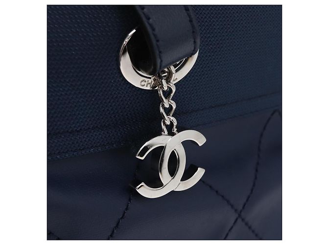 CHANEL Paris Biarritz MM Tote Bag beschichtetes Canvas Navy Silver CC Auth 181519SAV Silber Marineblau - Ansicht 18