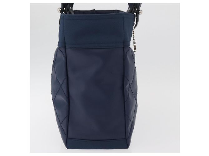 CHANEL Paris Biarritz MM Tote Bag beschichtetes Canvas Navy Silver CC Auth 181519SAV Silber Marineblau - Ansicht 4