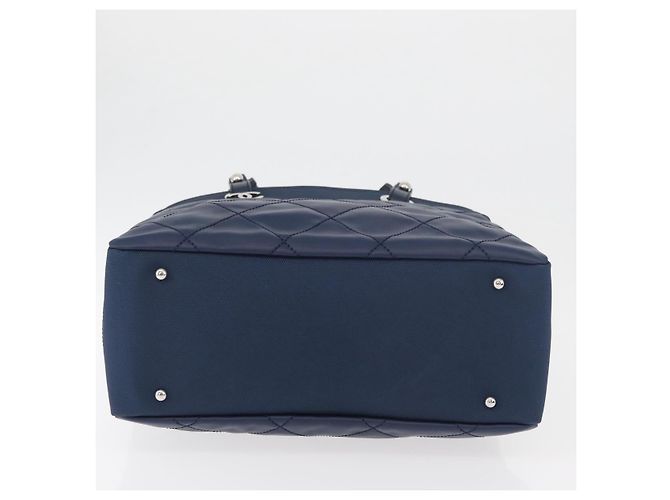 CHANEL Paris Biarritz MM Tote Bag beschichtetes Canvas Navy Silver CC Auth 181519SAV Silber Marineblau - Ansicht 5
