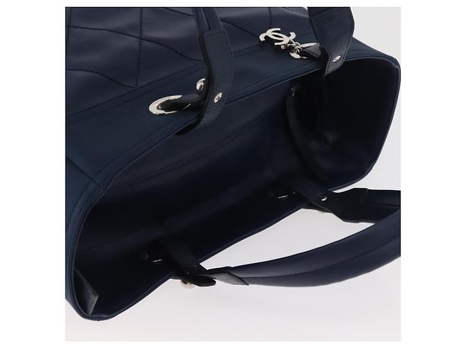 CHANEL Paris Biarritz MM Tote Bag beschichtetes Canvas Navy Silver CC Auth 181519SAV Silber Marineblau - Ansicht 6