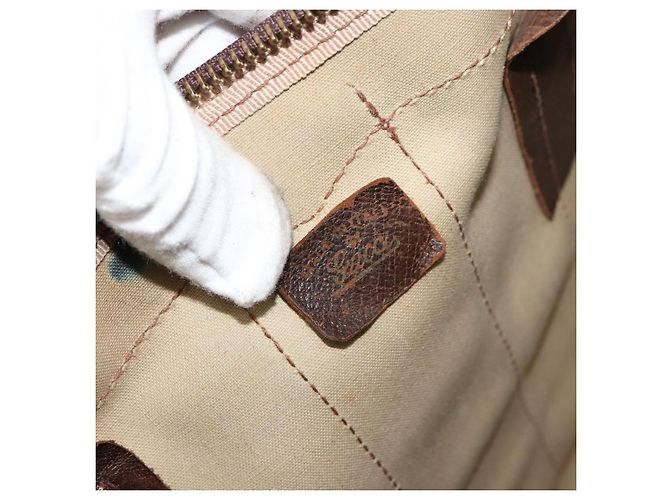 Borsa GUCCI GG Supreme Web Sherry Line PVC Beige Oro Autentica 179372 D'oro - vista 10