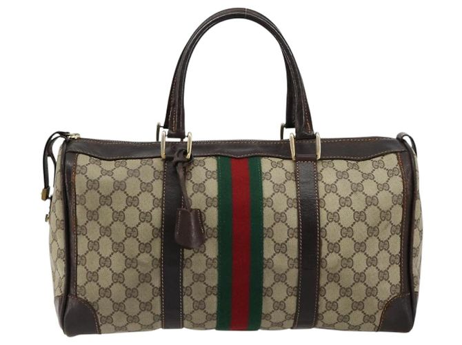 Borsa GUCCI GG Supreme Web Sherry Line PVC Beige Oro Autentica 179372 D'oro - vista 13