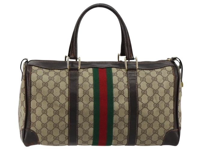 Borsa GUCCI GG Supreme Web Sherry Line PVC Beige Oro Autentica 179372 D'oro - vista 2