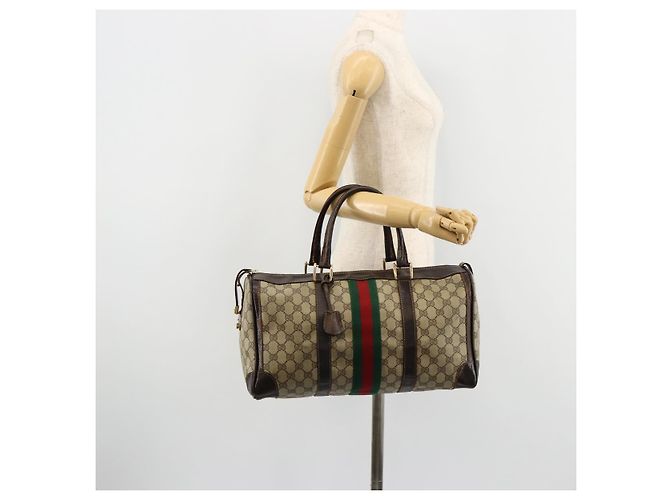Borsa GUCCI GG Supreme Web Sherry Line PVC Beige Oro Autentica 179372 D'oro - vista 20