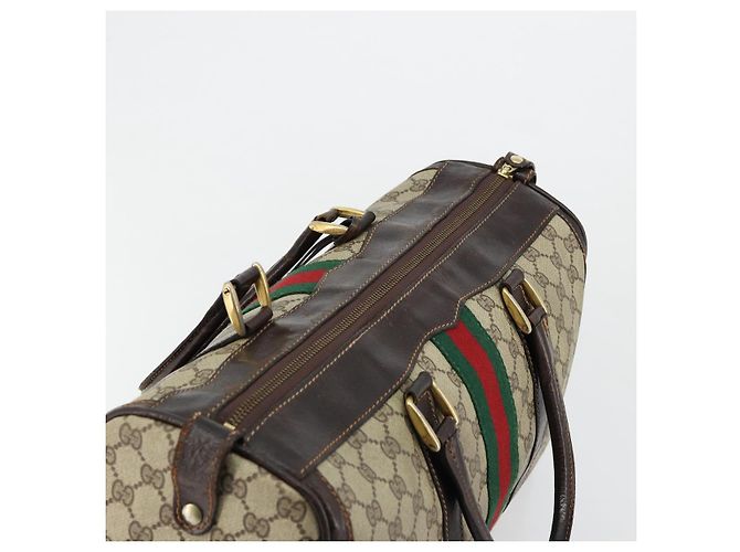 Borsa GUCCI GG Supreme Web Sherry Line PVC Beige Oro Autentica 179372 D'oro - vista 6