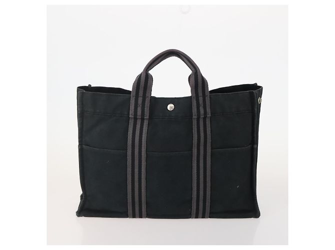 Hermès HERMES Fourre Tout Borsa a Mano Cotone 2 Set Black Auth BA12671 Nero - vista 2