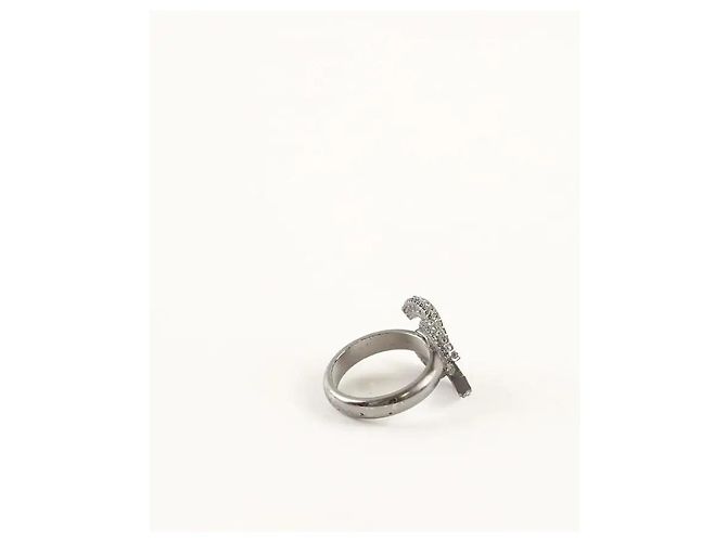 Chanel Anello logo CC con pietre e strass grigi Grigio - vista 4