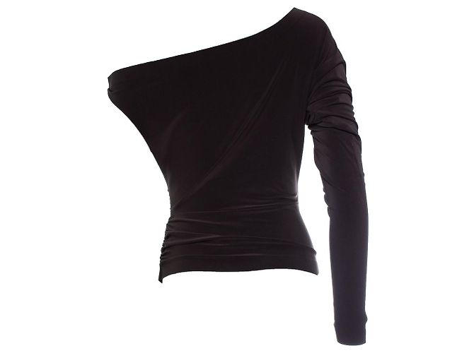 Norma kamali, top stretch marrone a manica singola - vista 2