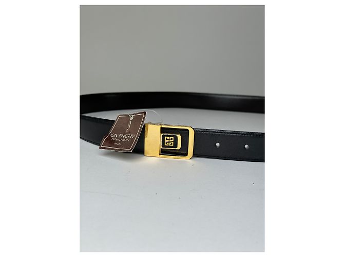 Vintage Givenchy Ledergürtel mit 4G Logo Y2K Schwarz Gold - Ansicht 2