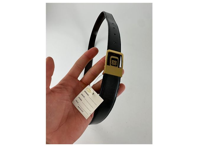 Vintage Givenchy Ledergürtel mit 4G Logo Y2K Schwarz Gold - Ansicht 4