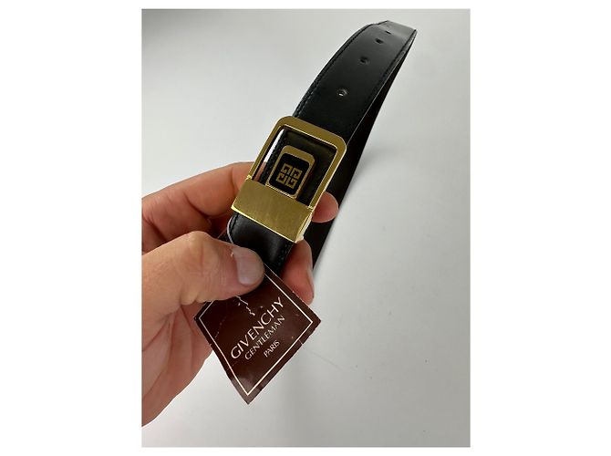 Vintage Givenchy Ledergürtel mit 4G Logo Y2K Schwarz Gold - Ansicht 8