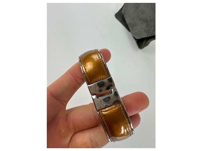 Bracciale in pelle vintage Gucci Y2K Tan Argento Cammello - vista 5