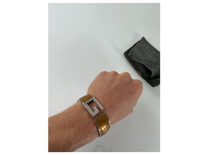Bracciale in pelle vintage Gucci Y2K Tan Argento Cammello - vista 6