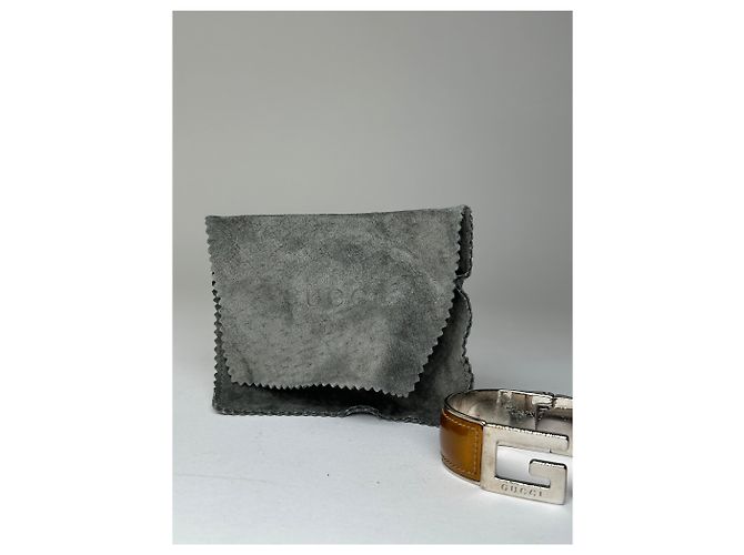 Bracciale in pelle vintage Gucci Y2K Tan Argento Cammello - vista 7